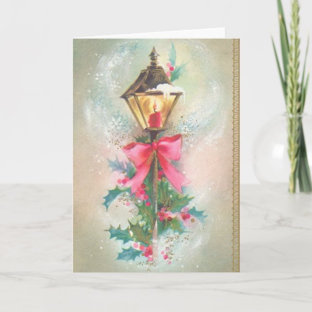 Vintage Christmas Lamppost Greeting Card (Front)