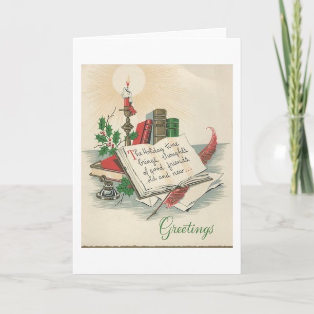 Vintage Christmas Letters And Books Holiday Card (Front)