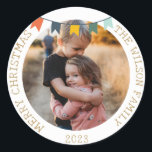 Vintage Christmas Light Ornament Family Photo  Classic Round Sticker<br><div class="desc">Vintage Christmas Botanical Family Photo</div>