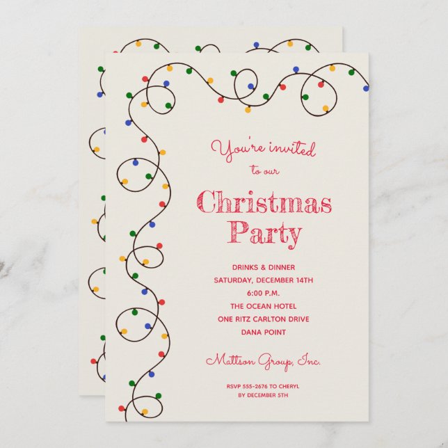 Vintage Christmas Light Strand Holiday Invitations (Front/Back)