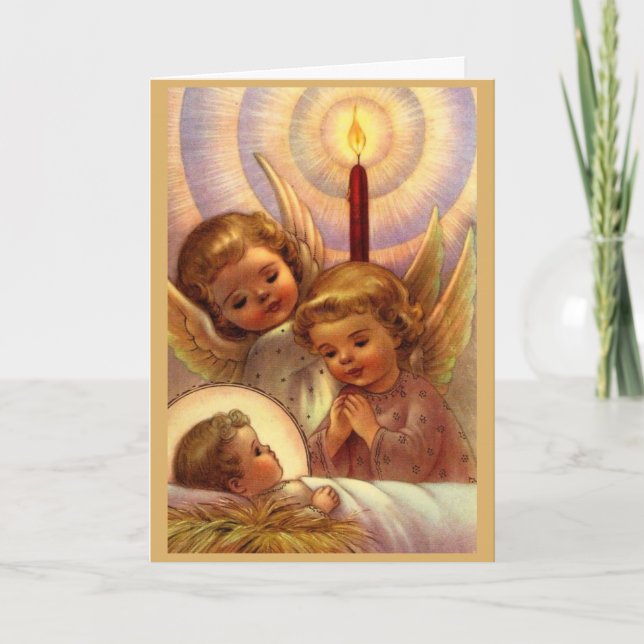 Vintage Christmas - Little Angels & Baby Jesus, Holiday Card (Front)