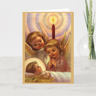 Vintage Christmas - Little Angels & Baby Jesus, Holiday Card
