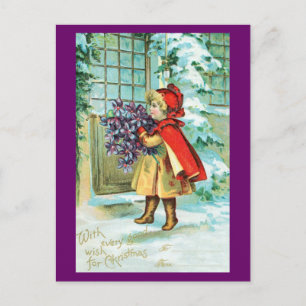 Vintage Christmas - Little Girl with Violets Holiday Postcard