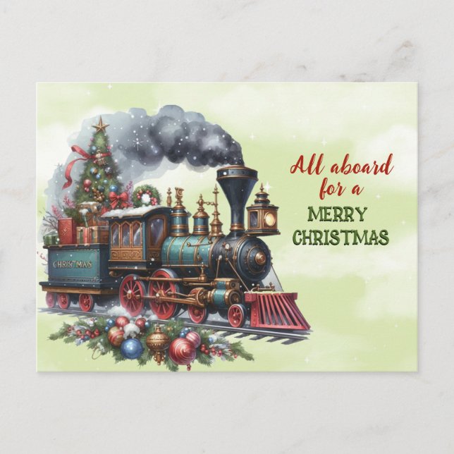 Vintage Christmas Locomotive Train Postcard (Front)
