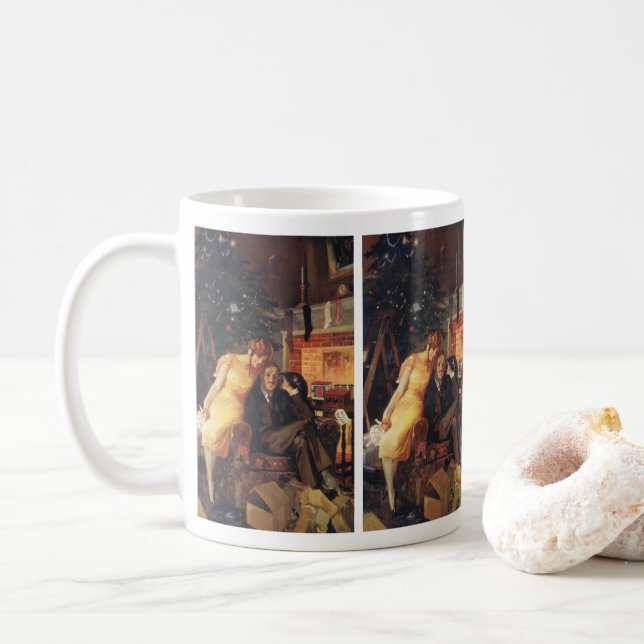 Vintage Christmas, Love and Romance Couple Coffee Mug (With Donut)
