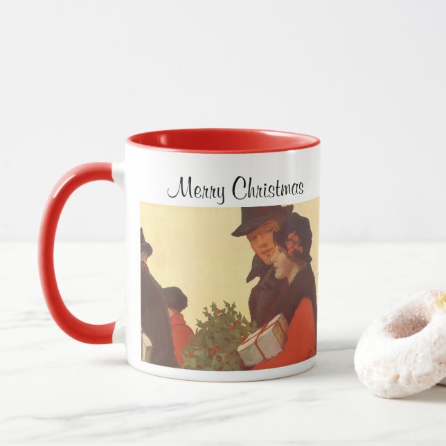 Vintage Christmas, Love and Romance Gift Shopping Mug (With Donut)