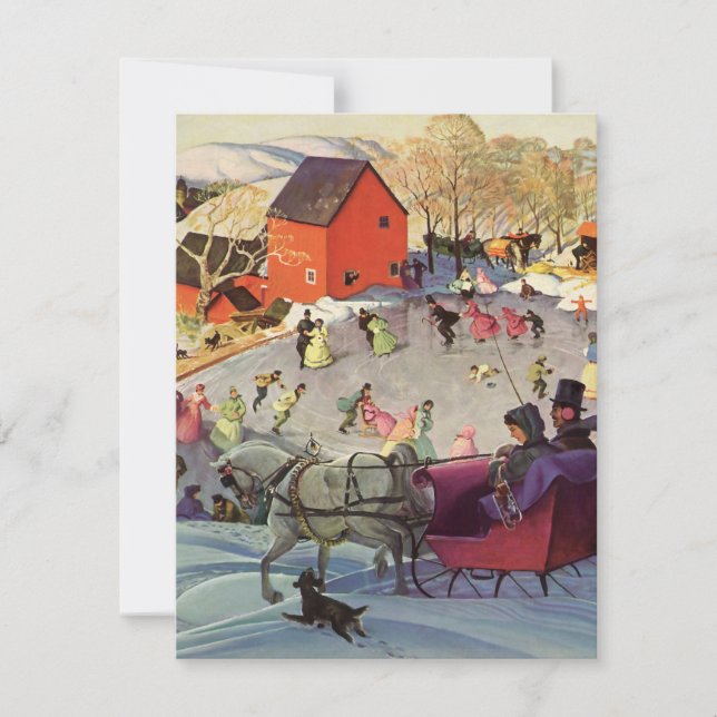 Vintage Christmas, Love and Romance Sleigh Holiday Card (Front)