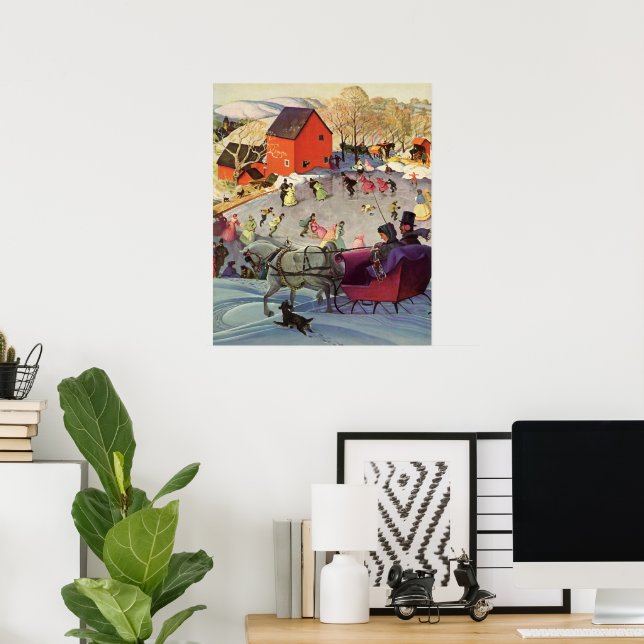 Vintage Christmas, Love and Romance Sleigh Poster (Home Office)