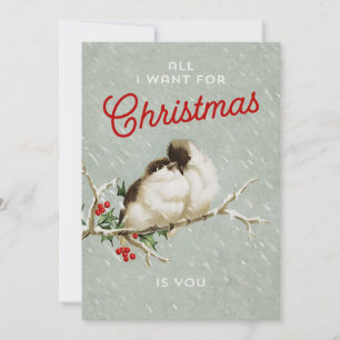 Vintage Christmas Love Birds Holiday Card