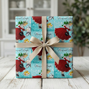 Vintage Christmas mail box red glitter girl Wrapping Paper
