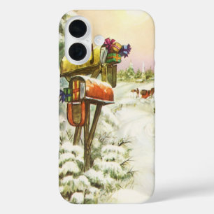 Vintage Christmas, Mailboxes in Winter Landscape iPhone 16 Case