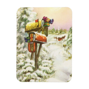 Vintage Christmas, Mailboxes in Winter Landscape Magnet