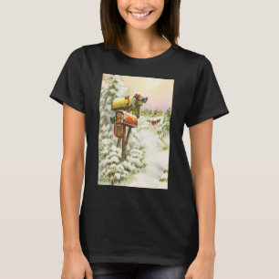 Vintage Christmas, Mailboxes in Winter Landscape T-Shirt