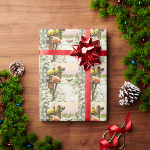 Vintage Christmas, Mailboxes in Winter Landscape Wrapping Paper