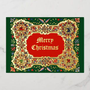 Vintage Christmas Mediaeval  Illuminated Style Foil Holiday Card