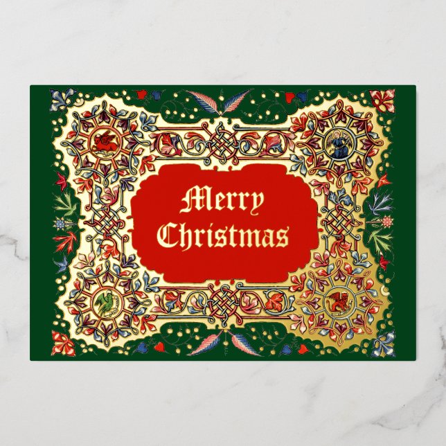 Vintage Christmas Mediaeval  Illuminated Style Foil Holiday Card (Front)
