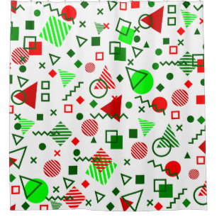 vintage christmas memphis 1990s white shower curtain