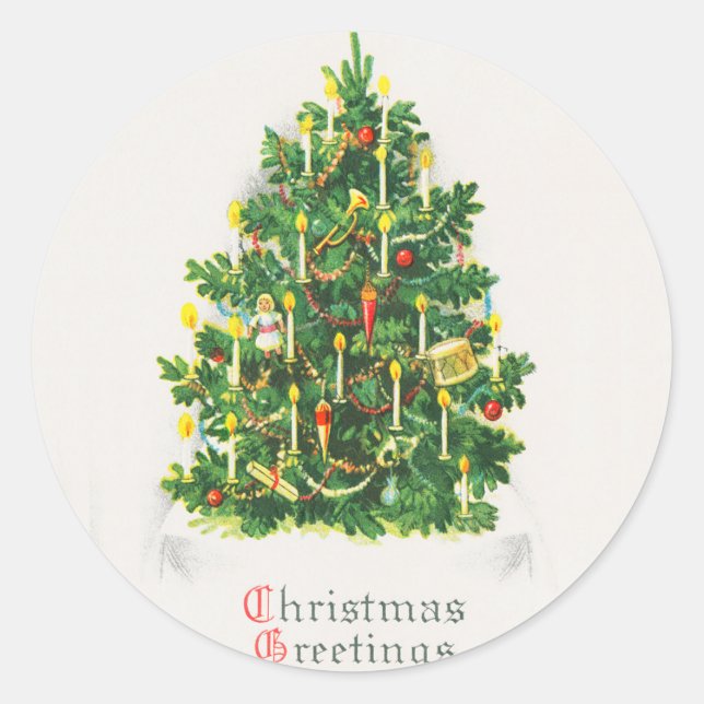 Vintage Christmas Merry Christmas Greetings Classic Round Sticker (Front)
