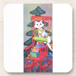 Vintage Christmas Mid Century Pastel Kitten Coaster