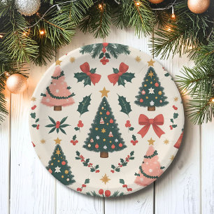 Vintage Christmas Mistletoe & Bows Holiday Paper Plate