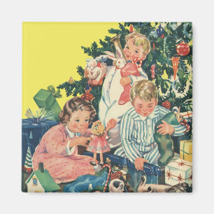 Vintage Christmas Morning, Children Opening Gifts Magnet