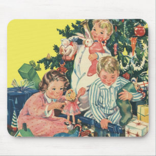 Vintage Christmas Morning, Children Opening Gifts Mouse Pad