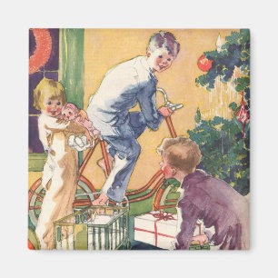 Vintage Christmas Morning, Children with Presents Magnet