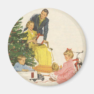 Vintage Christmas Morning, Family Opening Presents Magnet