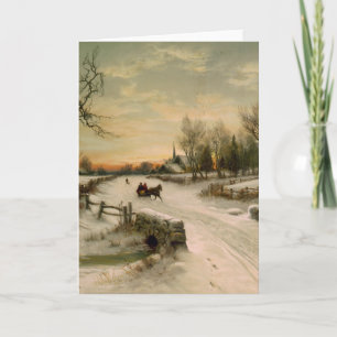Vintage Christmas Morning Sleigh Ride Holiday Card