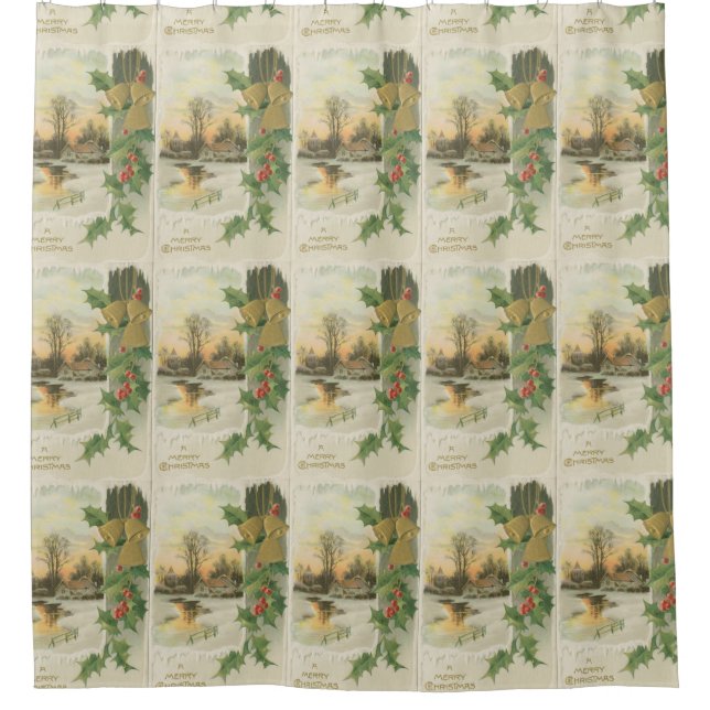 Vintage Christmas Morning Winter Scenery Shower Curtain (Front)