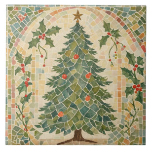 Vintage, Christmas mosaic, Victorian Christmas Mag Ceramic Tile