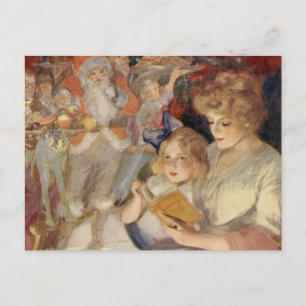 Vintage Christmas, Mother Reading Bedtime Story Holiday Postcard