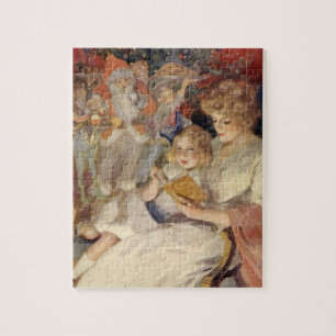 Vintage Christmas, Mother Reading Bedtime Story Jigsaw Puzzle
