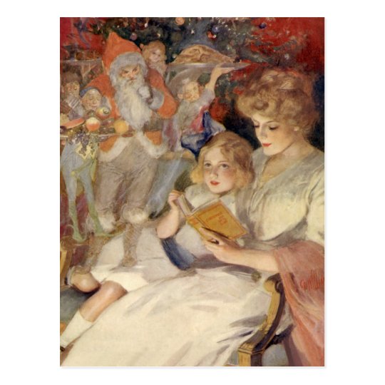 Vintage Christmas, Mother Reading Bedtime Story Postcard