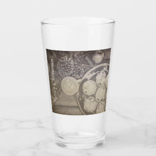 Vintage Christmas Motif with Cookies and Coffee Glass