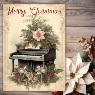 Vintage Christmas Music Grand Piano Greenery Holiday Card