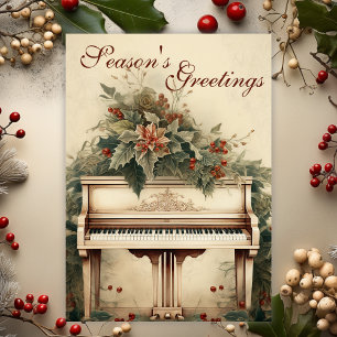 Vintage Christmas Music Grand Piano Greenery Holiday Card