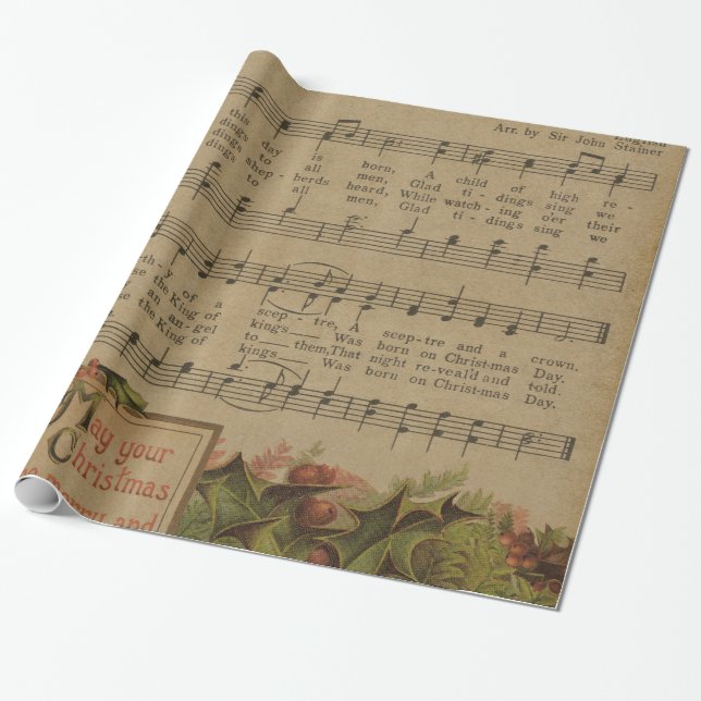 Vintage Christmas Music Sheet Holiday Wrapping Paper (Unrolled)
