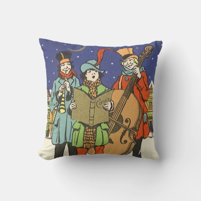 Vintage Christmas, Musicians Caroling with Music Cushion (Front)