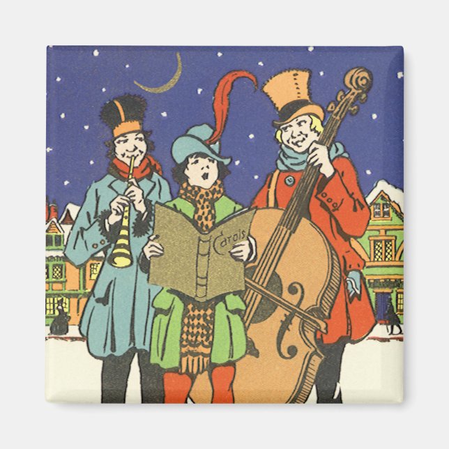 Vintage Christmas, Musicians Caroling with Music Magnet (Front)