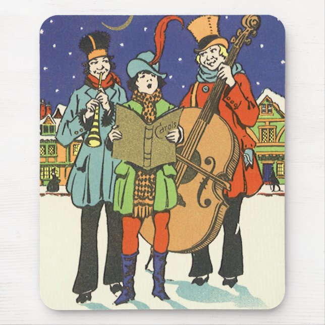 Vintage Christmas, Musicians Caroling with Music Mouse Pad (Front)