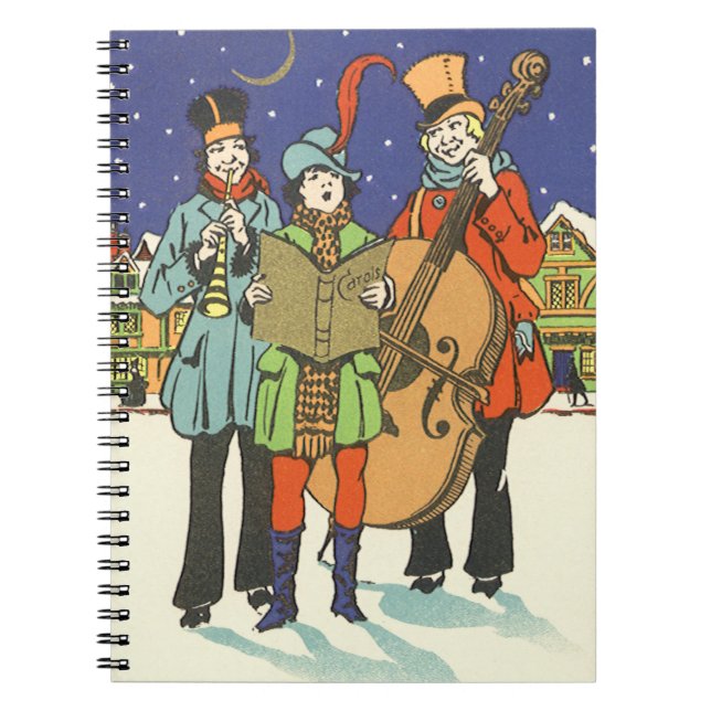Vintage Christmas, Musicians Caroling with Music Notebook (Front)