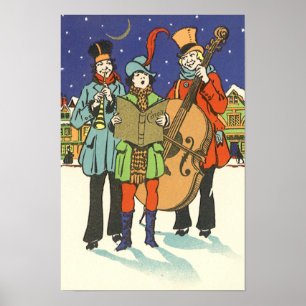 Vintage Christmas, Musicians Caroling with Music Poster