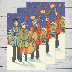 Vintage Christmas, Musicians Caroling with Music Wrapping Paper Sheet