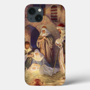 Vintage Christmas Nativity, 3 Shepherds and Jesus iPhone 13 Case