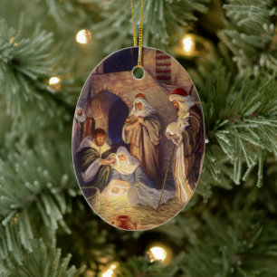Vintage Christmas Nativity, 3 Shepherds and Jesus Ceramic Tree Decoration