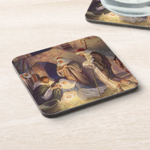 Vintage Christmas Nativity, 3 Shepherds and Jesus Coaster