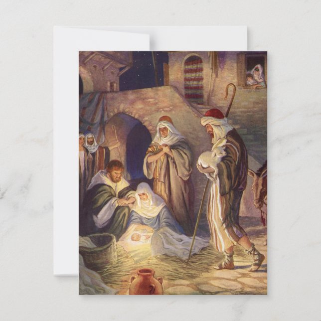 Vintage Christmas Nativity, 3 Shepherds and Jesus Invitation (Front)
