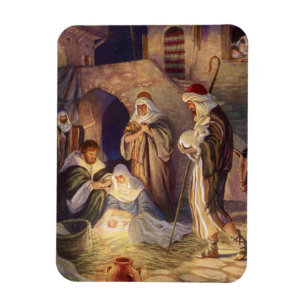 Vintage Christmas Nativity, 3 Shepherds and Jesus Magnet