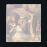 Vintage Christmas Nativity, 3 Shepherds and Jesus Notepad<br><div class="desc">Vintage illustration Christmas holiday religious image featuring a classic nativity. A Christian religion family scene with Mary,  Joseph,  the infant Jesus Christ in the manger and the three wise men in Bethlehem. The Three Shepherds and Jesus.</div>